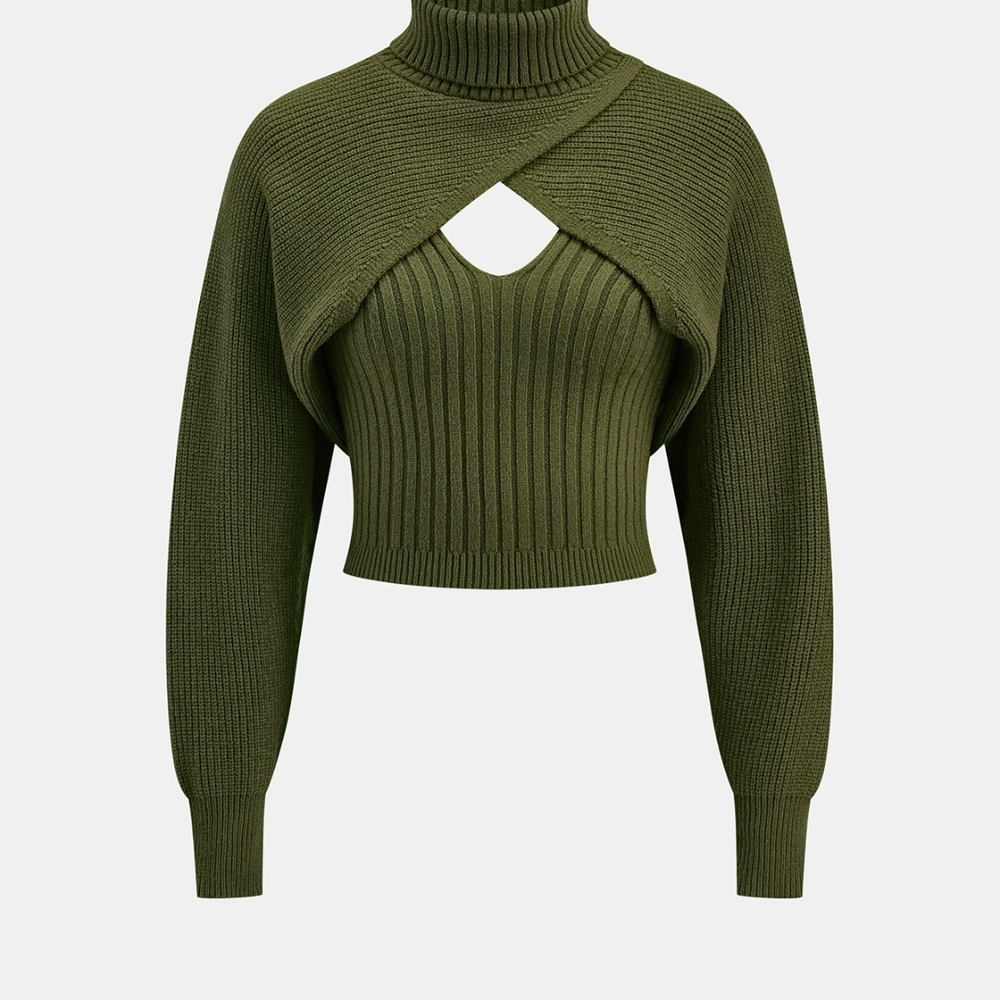 Commense Forest Green Cut-Out Turtleneck Sweater